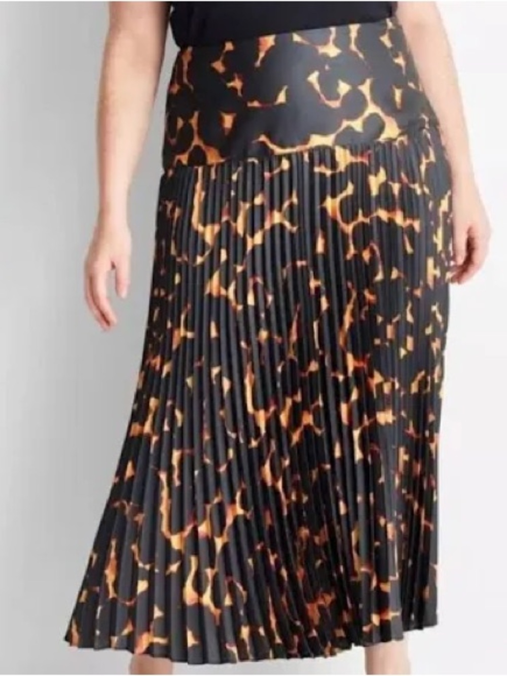 Future Collective Animal Print Pleated Skirt Black Orange Abstract Midi Size 4X